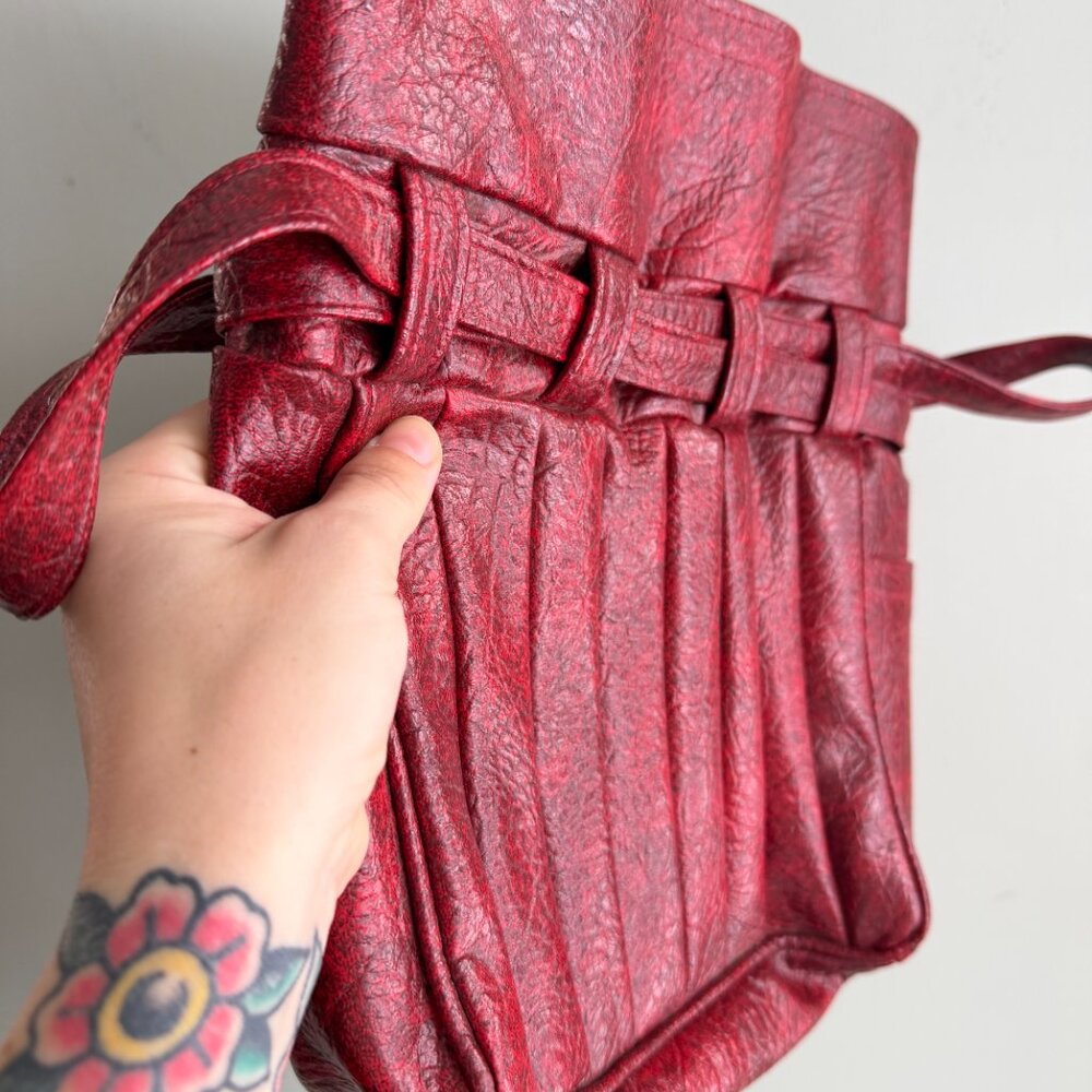 2/$40 🌸 Vintage Red Leather Drawstring Bag - Picture 3 of 9